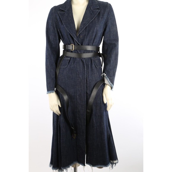 MARQUES ALMEIDA Navy Denim Collared Belted Long Trench Coat Size XS